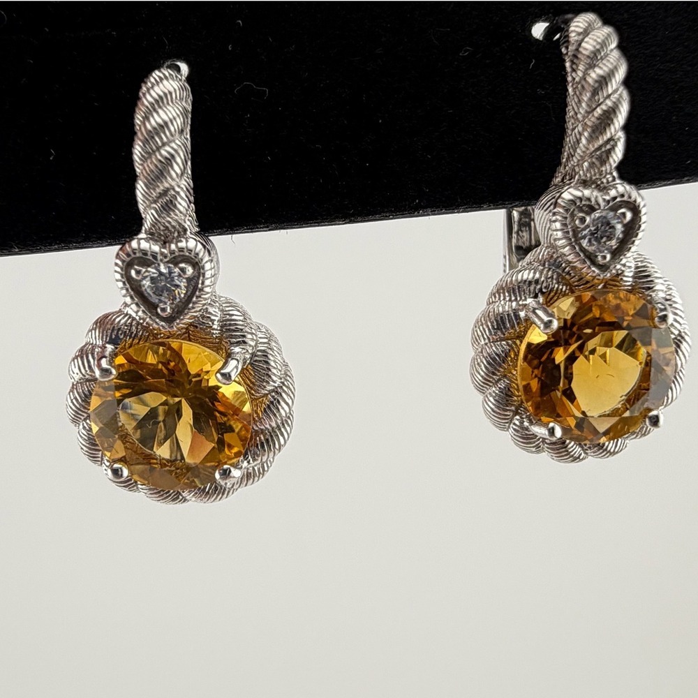 Judith Ripka Sterling Silver Citrine CZ Heart Rope Drop Earrings Yellow